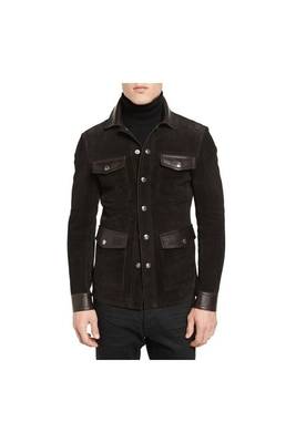 Men's brown leather flap pocket style jacket premium finish 1