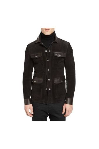 Men's brown leather flap pocket style jacket premium finish