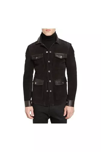 Men's brown leather flap pocket style jacket premium finish
