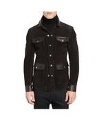 Men's brown leather flap pocket style jacket premium finish