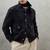 Men's genuine suede leather fashion outerwear navy blue button jacket
