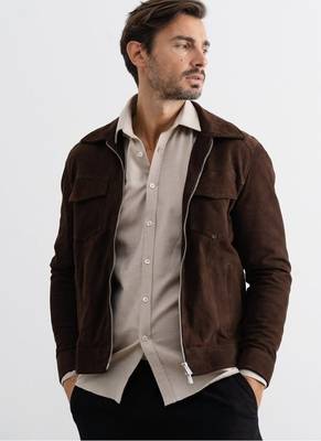 Men's genuine suede leather casual style brown jacket 2