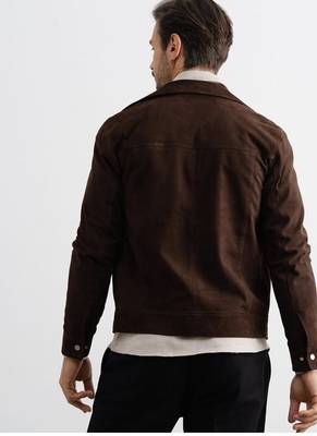 Men's genuine suede leather casual style brown jacket 3