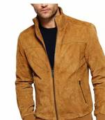 Men's brown suede leather modern fit bomber jacket