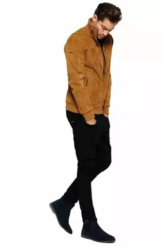 Men's brown suede leather modern fit bomber jacket