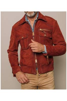 Men's tan suede leather real lambskin handcrafted biker jacket 1