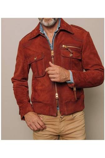 Men's tan suede leather real lambskin handcrafted biker jacket