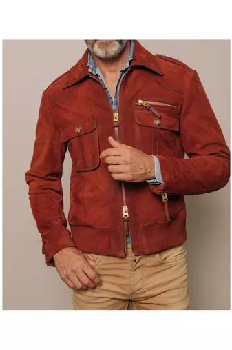 Men's tan suede leather real lambskin handcrafted biker jacket