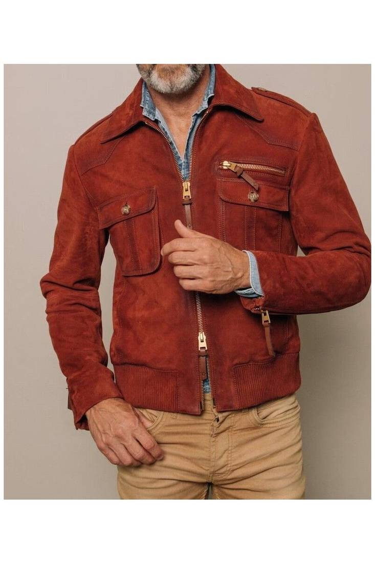 Men's tan suede leather real lambskin handcrafted biker jacket