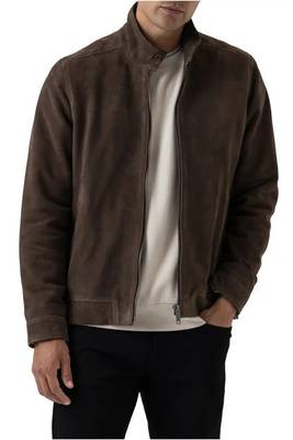 Men's brown suede leather tailored look cafe racer biker jacket 1