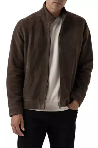 Men's brown suede leather tailored look cafe racer biker jacket