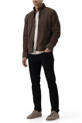 Men's brown suede leather tailored look cafe racer biker jacket 2