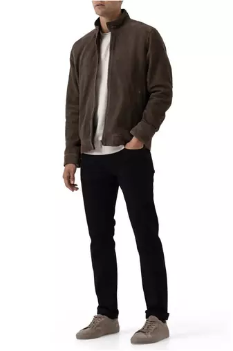 Men's brown suede leather tailored look cafe racer biker jacket