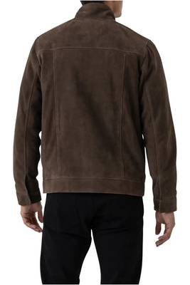 Men's brown suede leather tailored look cafe racer biker jacket 3