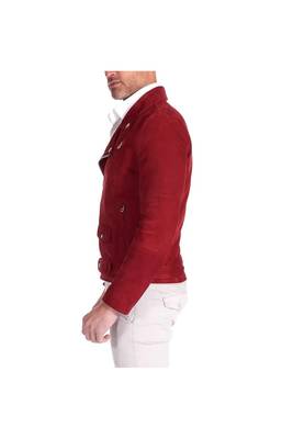 Men's red suede leather timeless style cafe racer biker jacket 3