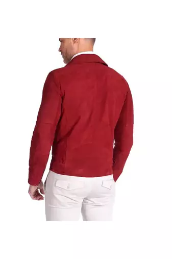 Men's red suede leather timeless style cafe racer biker jacket