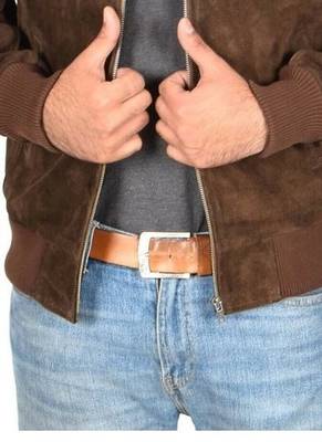 Men's brown suede leather motorcycle style bomber jacket 2