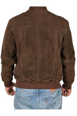 Men's brown suede leather motorcycle style bomber jacket 4