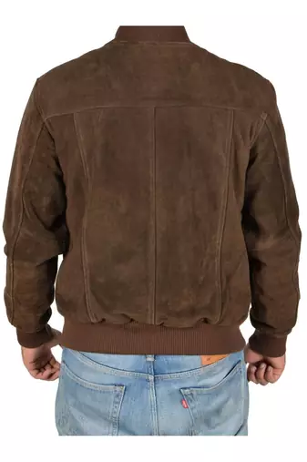 Men's brown suede leather motorcycle style bomber jacket