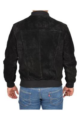 Men's black suede leather minimal design bomber jacket 4