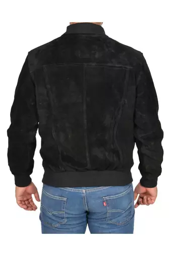 Men's black suede leather minimal design bomber jacket