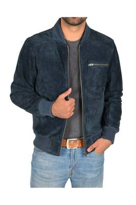 Men's navy blue leather premium quality bomber jacket 1