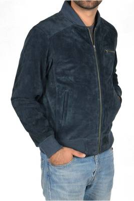 Men's navy blue leather premium quality bomber jacket 2