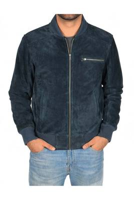 Men's navy blue leather premium quality bomber jacket 3