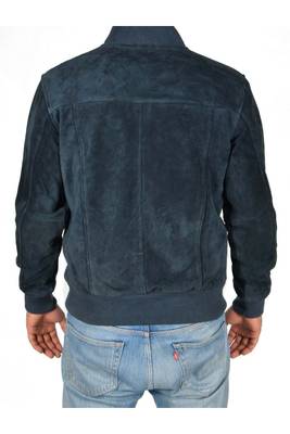 Men's navy blue leather premium quality bomber jacket 4