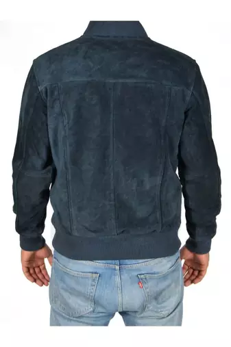Men's navy blue leather premium quality bomber jacket