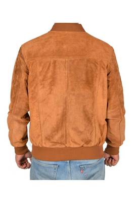 Men's tan suede leather smart casual bomber biker jacket 4