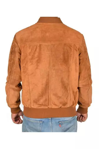 Men's tan suede leather smart casual bomber biker jacket