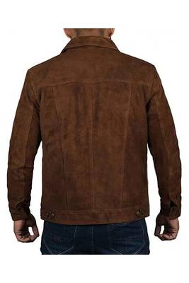 Men's brown suede leather designer style cafe racer trucker jacket 4