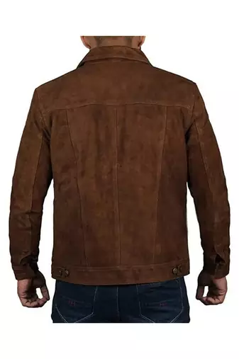Men's brown suede leather designer style cafe racer trucker jacket