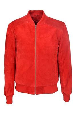 Men red suede leather iconic look bomber biker jacket 1