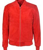 Men red suede leather iconic look bomber biker jacket