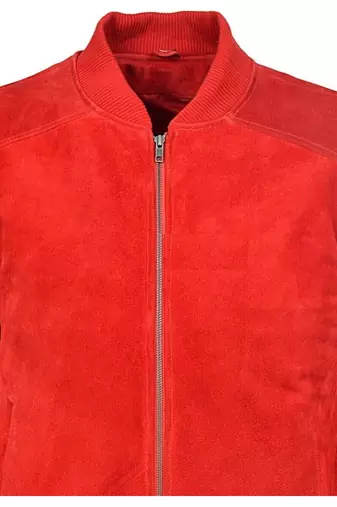 Men red suede leather iconic look bomber biker jacket