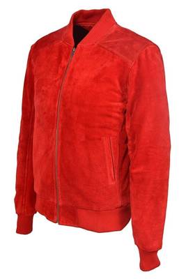 Men red suede leather iconic look bomber biker jacket 3