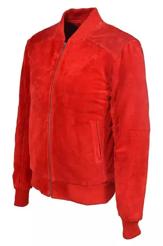 Men red suede leather iconic look bomber biker jacket