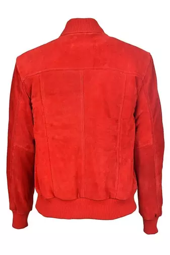Men red suede leather iconic look bomber biker jacket