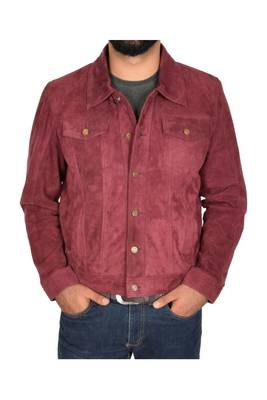 Men's suede leather urban fashion burgundy trucker jacket 2