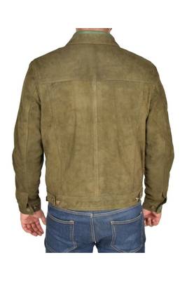 Men's olive green suede leather daily wear trucker jacket 3