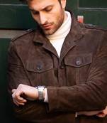 Men's brown suede leather buttoned classic design jacket