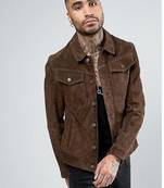 Men's suede leather premium finish brown button style jacket