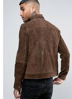 Men's suede leather premium finish brown button style jacket 2