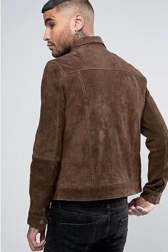 Men's suede leather premium finish brown button style jacket