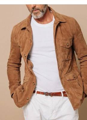 Men's tan suede leather everyday wear classic design jacket 1