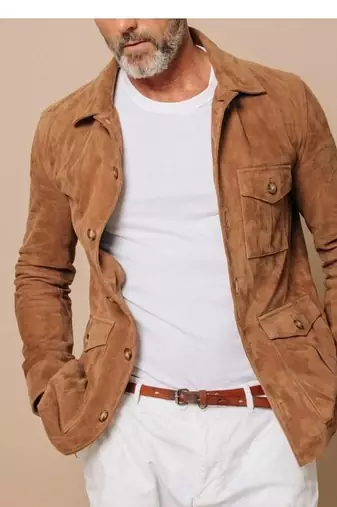 Men's tan suede leather everyday wear classic design jacket