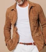Men's tan suede leather everyday wear classic design jacket