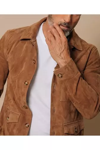 Men's tan suede leather everyday wear classic design jacket